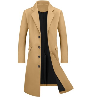Lars Amadeus Men's Winter Single-Breasted Notched Lapel Long Overcoat
