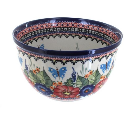 Blue Rose Polish Pottery Floral Butterfly Medium Mixing Bowl