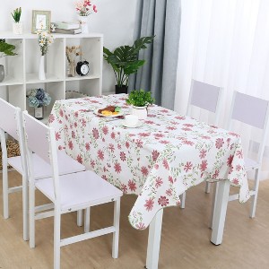 41"x60" Rectangle Vinyl Water Oil Resistant Printed Tablecloths Red Nine-petals Flower - PiccoCasa - 1 of 3