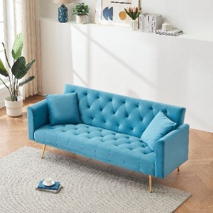 CAVINAS 71" Convertible Loveseat Sofa, Retro Velvet Sofa Couch with Adjustable Backrest and 4 Metal Legs - 1 of 4