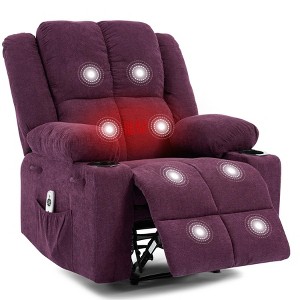 Manual Recliner Chair with Heating & 8-Point Massage, 155¡ã Adjustable Corduroy Recliner with Dual Cup Holders and Side Pockets - 1 of 4