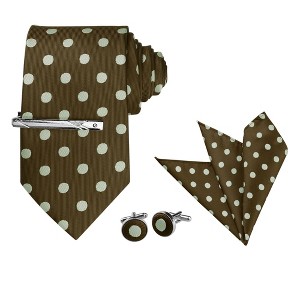 Allegra K Men's Polka Dots Business Wedding Pocket Square Clip Cufflinks Necktie Sets - 1 of 4