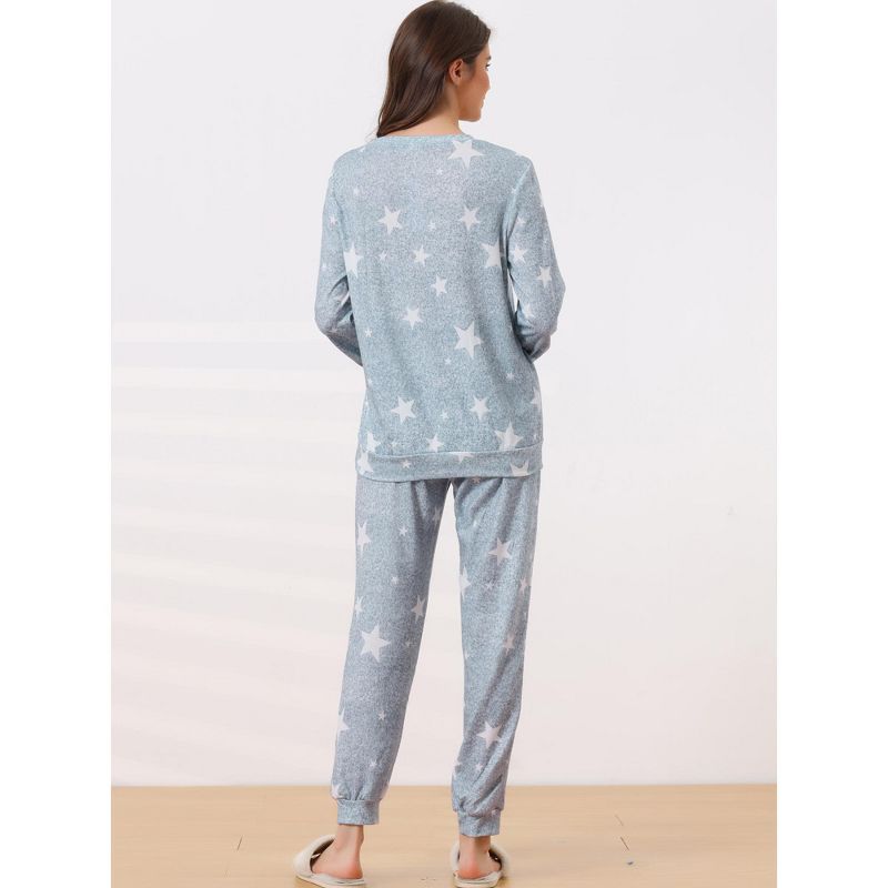 cheibear Women's Kint Long Sleeve Sleepshirt with Long Pants Printed Pattern 2 Pieces Pajama Sets, 4 of 7