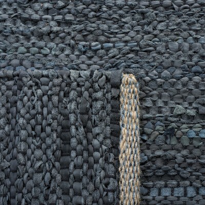 Chic Blue and Beige Handwoven Leather 4' x 6' Area Rug