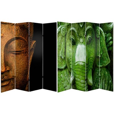 6" Double Sided Buddha and Ganesh Canvas Room Divider Green - Oriental Furniture