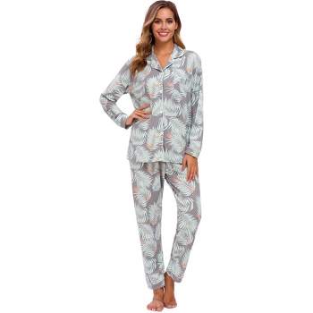 cheibear Womens Flannel Pajama Sets Winter Cute Printed Long Sleeve  Nightwear Lounge Sleepwear Blue Small
