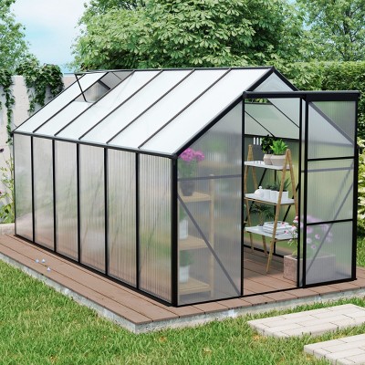 Outdoor Patio 6x6 FT Greenhouse, Heavy Duty Walk-in Greenhouses, Greenhouse with Sliding Door, Greenhouse with Aluminum Frame-Coolbibila