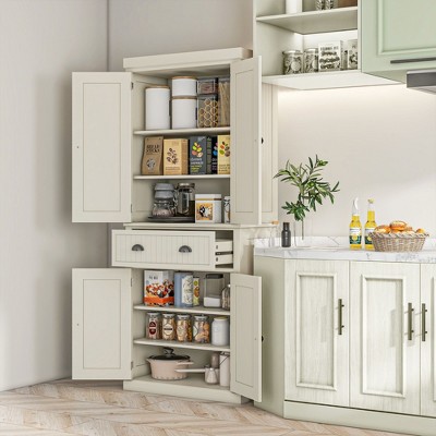 NicBex Storage Buffet Cabinet 72" Freestanding Kitchen Pantry Floor Sideboard Cabinet with 4 Doors, Drawer and 3 Adjustable Shelves