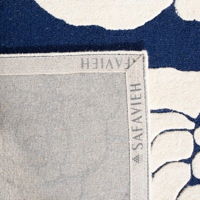 Navy and Ivory Floral Hand-Tufted Wool Area Rug, 2' x 3'