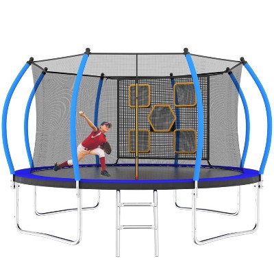 BestParts 14FT Round Trampoline with Ladder, Enclosure Net & Toss Target Game – Blue Steel Frame