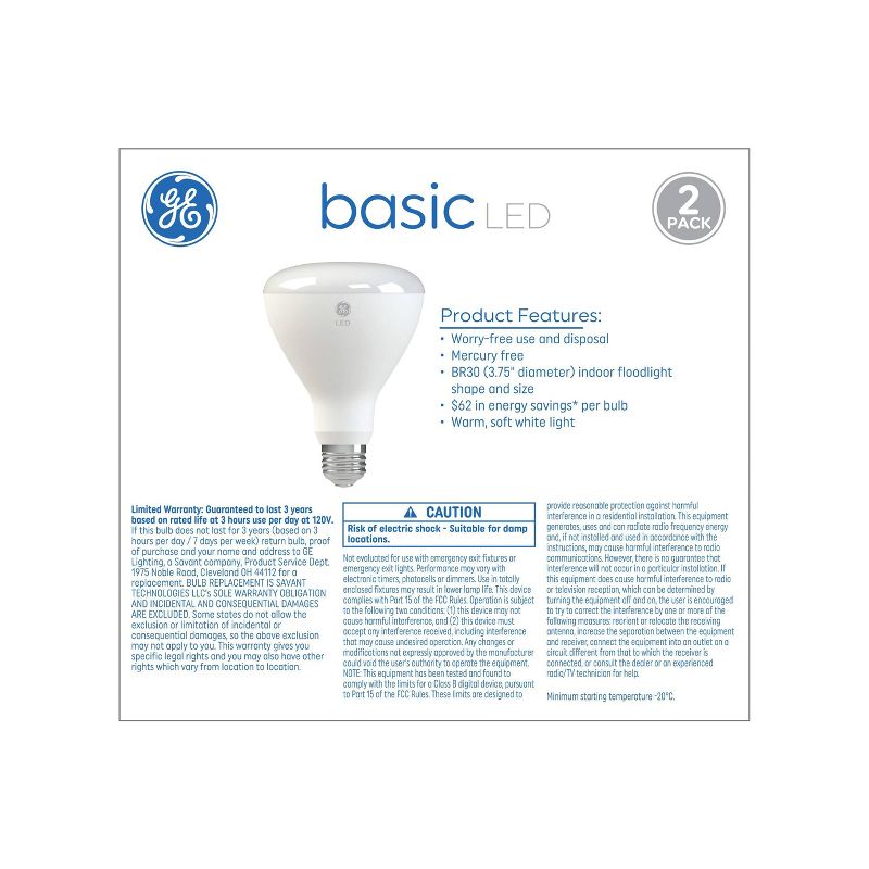 GE 2pk 8 Watts Soft White Medium Base LED Basic Indoor Floodlight Bulbs, 3 of 7
