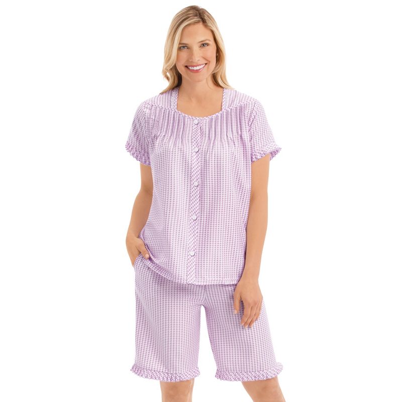 Collections Etc 2-Piece Gingham Check Shorts and Top Pajama Set, 1 of 5