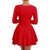 Long Sleeve Corset Mini Dress with Square Neck & Ruffle Hem, Ruched Waist Party Dress for Night Out, Cocktail, Dinner Date Red - 2 of 4