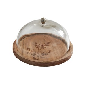 Park Designs Leaves Wood Cheese Board With Glass Dome - 1 of 4