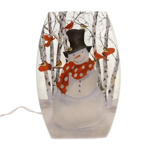 Stony Creek 9.75 In Snowy Fun Pre-Lit Glass Vase Snowman Cardinals Novelty Sculpture Lights - 1 of 2