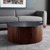 HomeRoots 32" Black and Walnut Wood Round Drum Coffee Table - 2 of 4