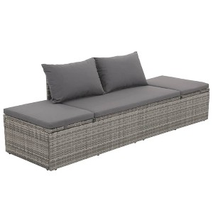 vidaXL Lounge Bed Gray and dark gray Polyethylene rattan - 1 of 2