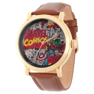 Men's Marvel Comics Gold Alloy Vintage Watch - Brown