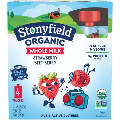 Stonyfield Organic Whole Milk Strawberry Beet Berry Kids' Yogurt - 4ct/3.7oz Pouches