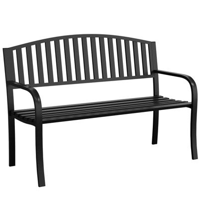 Huxxion 50" Outdoor Garden Bench, Iron Metal Frame Patio Bench with Backrest Armrests, Weatherproof Anti-Rust Outdoor Bench