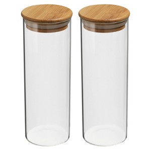 Unique Bargains Kitchen Food Storage Glass Jar with Airtight Bamboo Lid 2 Pcs - 1 of 4