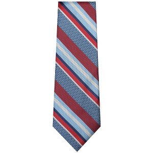 TheDapperTie Men's Burgundy And Blue Stripes Necktie with Hanky - 1 of 3