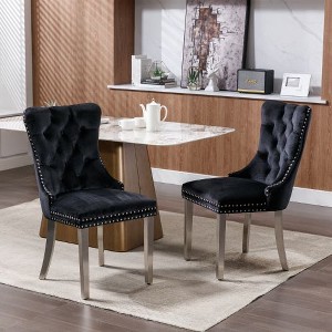 Kumasinova Set of 2 Tufted Solid Wood Dining Chair, Velvet Upholstered Kitchen Chair with Chrome Stainless Steel Plating Legs & Nailhead Trim - 1 of 4