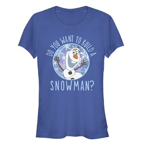 Juniors Womens Frozen Olaf Build Snowman T-Shirt - 1 of 3