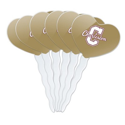 College of Charleston Secondary Heart Love Cupcake Picks Toppers Decoration Set of 6