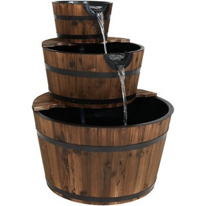 Sunnydaze 30"H Electric Wood Rustic Farmhouse Style 3-Tier Barrel Outdoor Water Fountain - 1 of 4