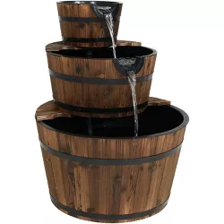Sunnydaze 30"H Electric Wood Rustic Farmhouse Style 3-Tier Barrel Outdoor Water Fountain