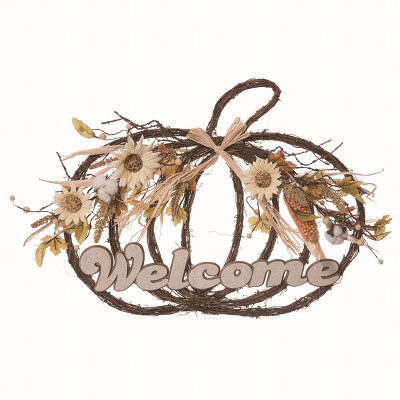Transpac Natural Fiber 24 in. Multicolor Autumn Welcome Pumpkin Hanging Decor