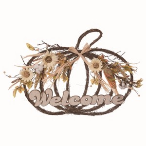 Transpac Natural Fiber 24 in. Multicolor Autumn Welcome Pumpkin Hanging Decor - 1 of 2