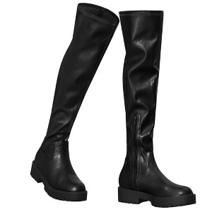 BLISSFUL STEP Women's Platform Round Toe Lug Sole Chunky Low Heel Over Knee High Boots - 1 of 4