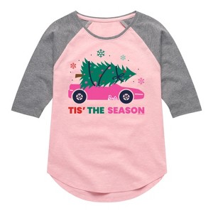 Girls' - Barbie - Holiday & Christmas Shirt Tail Raglan Graphic T-shirt - 1 of 3