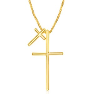 Bella Silver Sterling Silver Double Cross Necklace - Available Colors: Silver, Yellow, Rose - 1 of 3