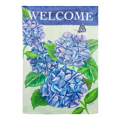 Welcome Garden Hydrangeas Suede House Flag