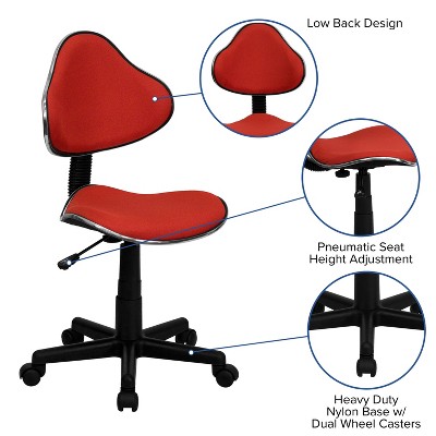 Red Low Back Polyester Swivel Task Chair