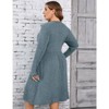 Coolmee Women Casual Round Neck Long Sleeve Loose Side Button Wide Hem Knit Textured Sweater Midi Dress - 3 of 4