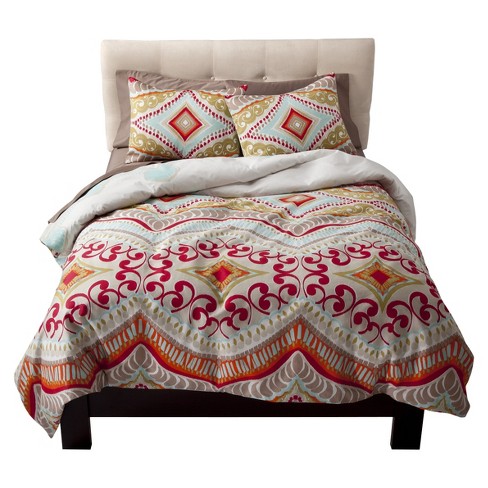 Red Utopia Reversible Duvet Cover Set King 3 Pc Boho Boutique