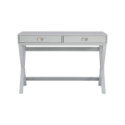 Gray Campaign Style Wood Writing Desk with Drawers