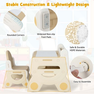 Kids Beige and White Drawing Table and Chair Set with Storage