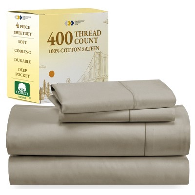 Cotton Sheets Set - Softest 400 Thread Count Bed Sheets, 100% Cotton Sateen, Cooling, Deep Pocket by California Design Den