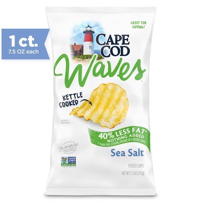 Cape Cod Potato Chips Wavy Cut Less Fat Sea Salt Kettle Chips - 7.5oz