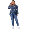 Women's Plus Size Floral Tie Keyhole Neck Long Sleeve Casual Peplum Blouse - Agnes Orinda - 3 of 4