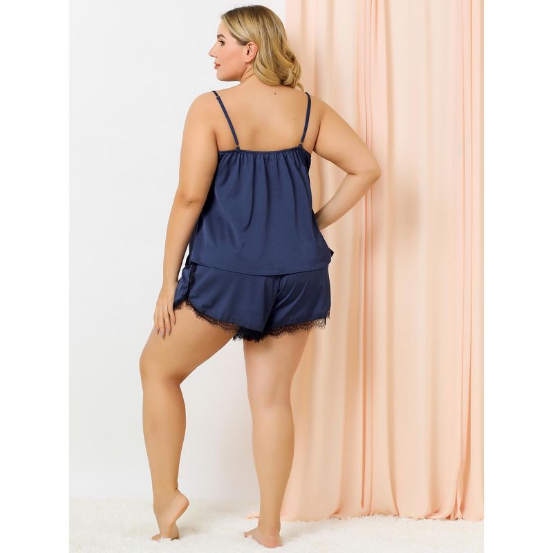 Agnes Orinda Women's Plus Size Lace Panel Elastic Waist Sleeveless Pajama Sets, 6 of 8