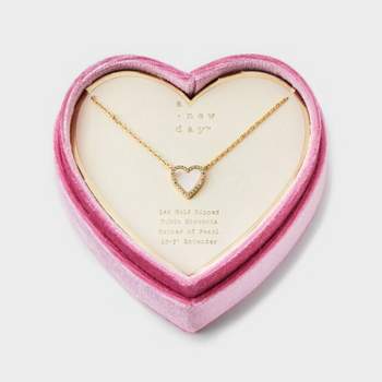 14K Gold Dipped Mother of Pearl Cubic Zirconia Heart Pendant Necklace - A New Day™ Ivory
