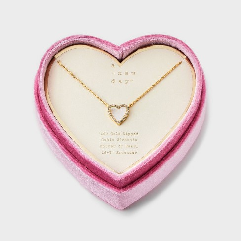 14k Gold Dipped Mother Of Pearl Cubic Zirconia Heart Pendant Necklace - A  New Day™ Ivory : Target
