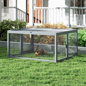 SEVOBAL Pet Crates and Houses Folding Rabbit Hutch Lockable Doors Ground Stakes for Indoor and Outdoor Patio Garden Deck, Gray, 43.3"*37"*21.3" - 1 of 4
