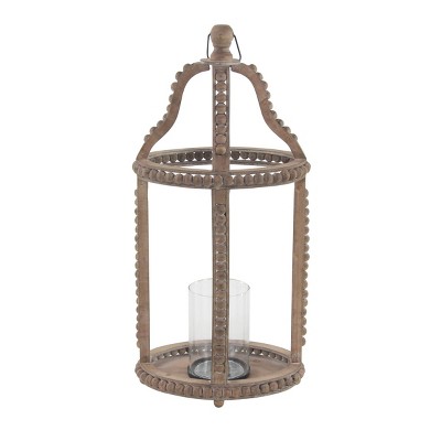 Rustic Farmhouse Reclaimed Wood Beaded Hanging Candle Lantern